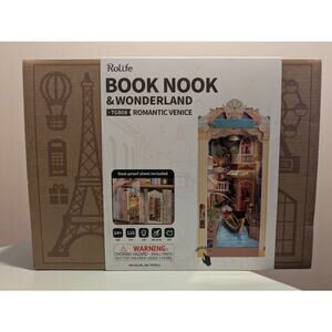 Rolife 3D Wooden Book Nook Kit DIY Miniature House Book Nook Model LED Bookshelf